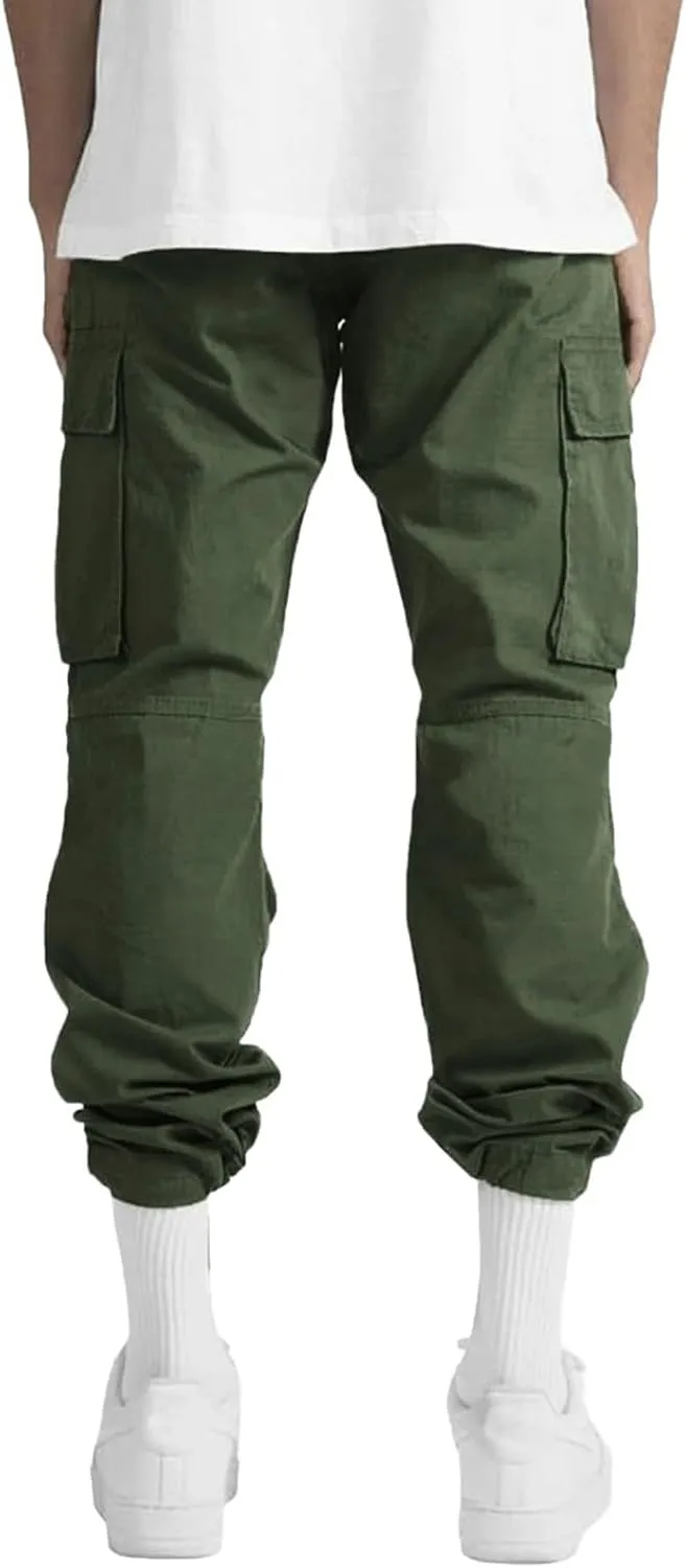 Linen Pants for Men Seasonal Casual Multi-Pocket Sweatpants Foot Rope Waist Tie Solid Pants Plus Size Trousers