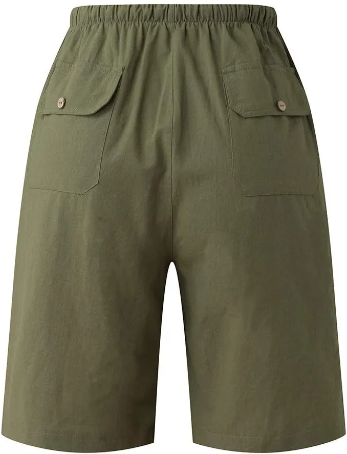 Linen Shorts for Men Loose 3/4 Shorts Drawstring Elastic Waist Baggy Wide Leg Casual Beach Yoga Trousers Men Shorts