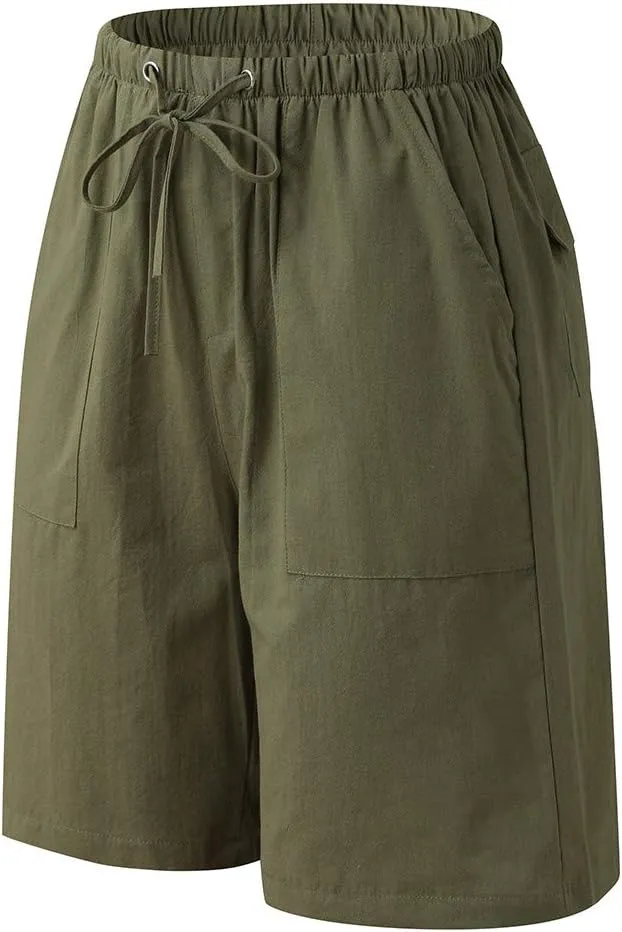Linen Shorts for Men Loose 3/4 Shorts Drawstring Elastic Waist Baggy Wide Leg Casual Beach Yoga Trousers Men Shorts
