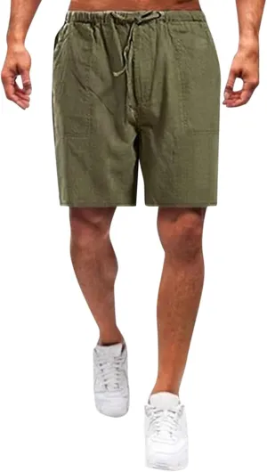 Linen Shorts for Men Loose 3/4 Shorts Drawstring Elastic Waist Baggy Wide Leg Casual Beach Yoga Trousers Men Shorts