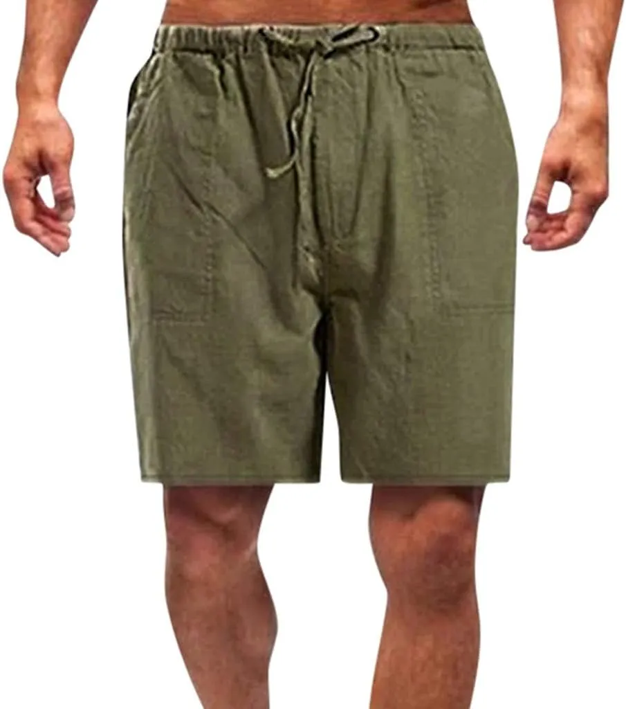 Linen Shorts for Men Loose 3/4 Shorts Drawstring Elastic Waist Baggy Wide Leg Casual Beach Yoga Trousers Men Shorts