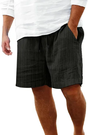 Linen Shorts for Men Loose 3/4 Shorts Drawstring Elastic Waist Baggy Wide Leg Casual Beach Yoga Trousers Men's Men's