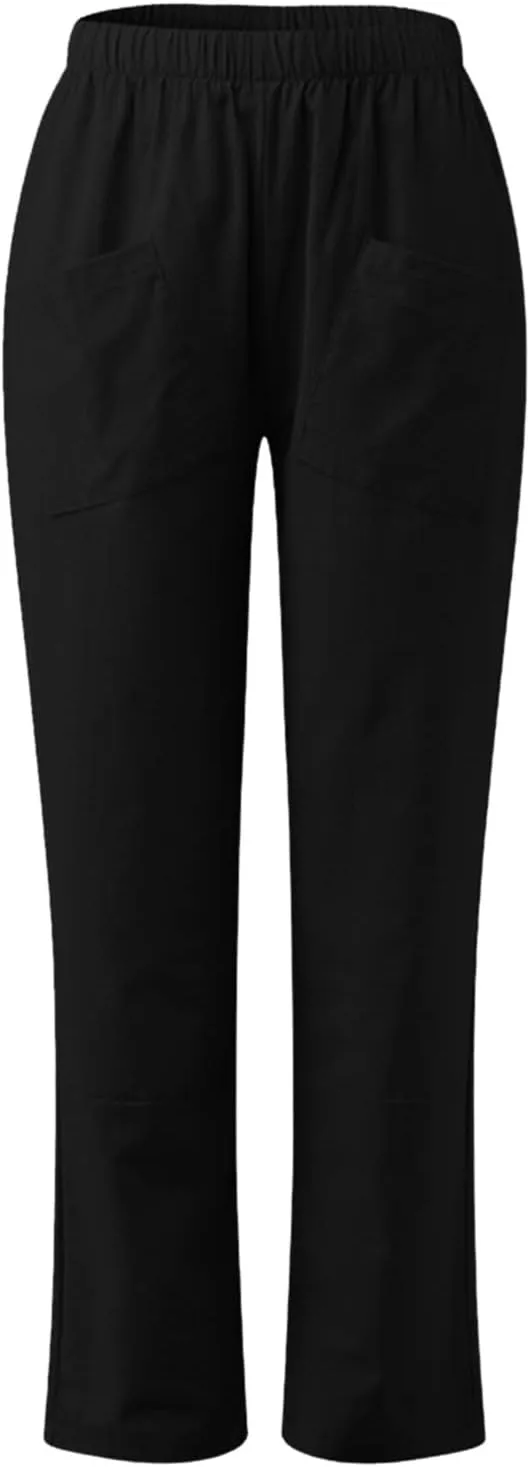 Linen Summer Pants Women Casual Baggy Elastic Waist Trouser Wide Leg Pant with Pocket Tailored Linen Pants for Women