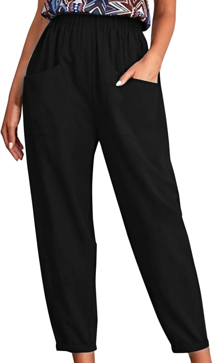 Linen Summer Pants Women Casual Baggy Elastic Waist Trouser Wide Leg Pant with Pocket Tailored Linen Pants for Women