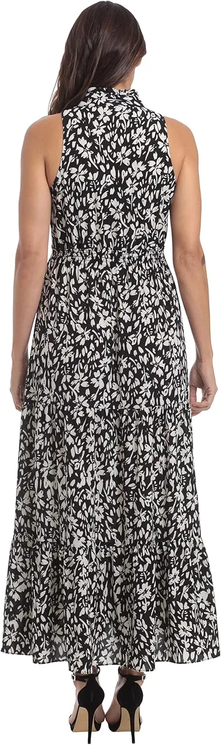 London Times Women's Easy Feminine Versatile Smocked Waist Ruffle Neckline