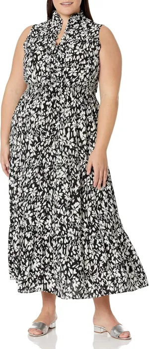 London Times Women's Easy Feminine Versatile Smocked Waist Ruffle Neckline