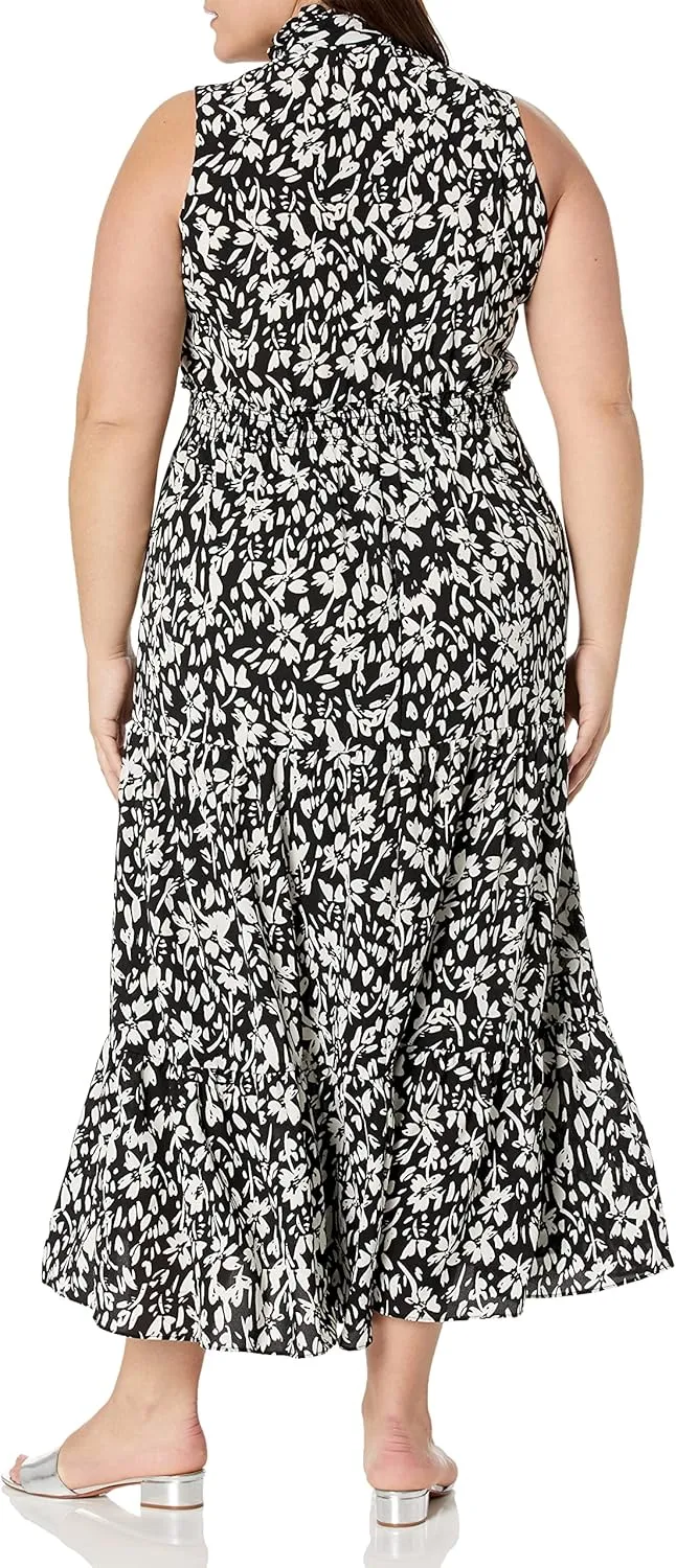 London Times Women's Easy Feminine Versatile Smocked Waist Ruffle Neckline