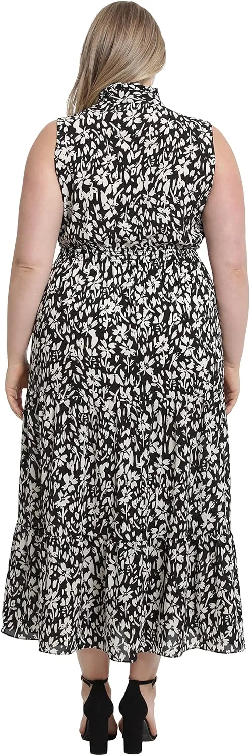 London Times Women's Easy Feminine Versatile Smocked Waist Ruffle Neckline