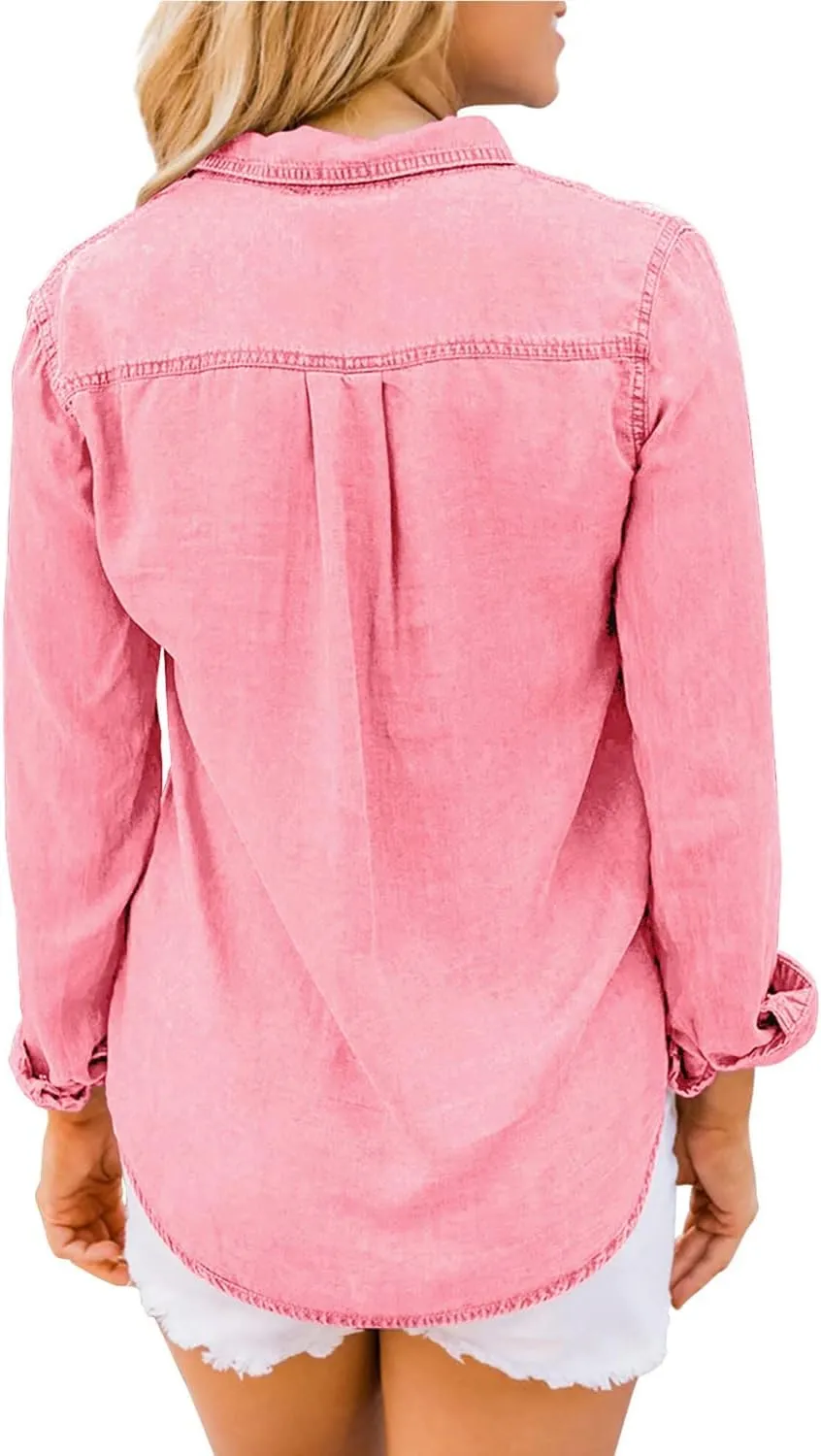 luvamia Denim Shirt Women Chambray Jean Western Shirts Long Sleeve Button Down Tops