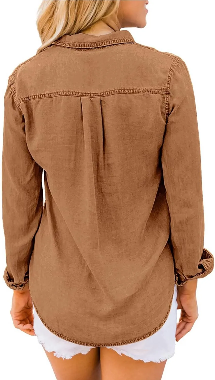 luvamia Denim Shirt Women Chambray Jean Western Shirts Long Sleeve Button Down Tops