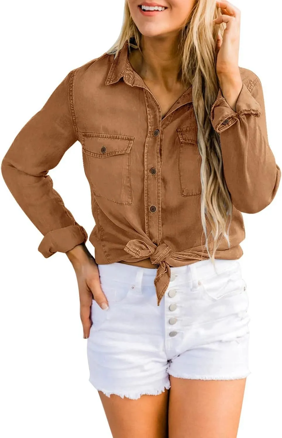 luvamia Denim Shirt Women Chambray Jean Western Shirts Long Sleeve Button Down Tops
