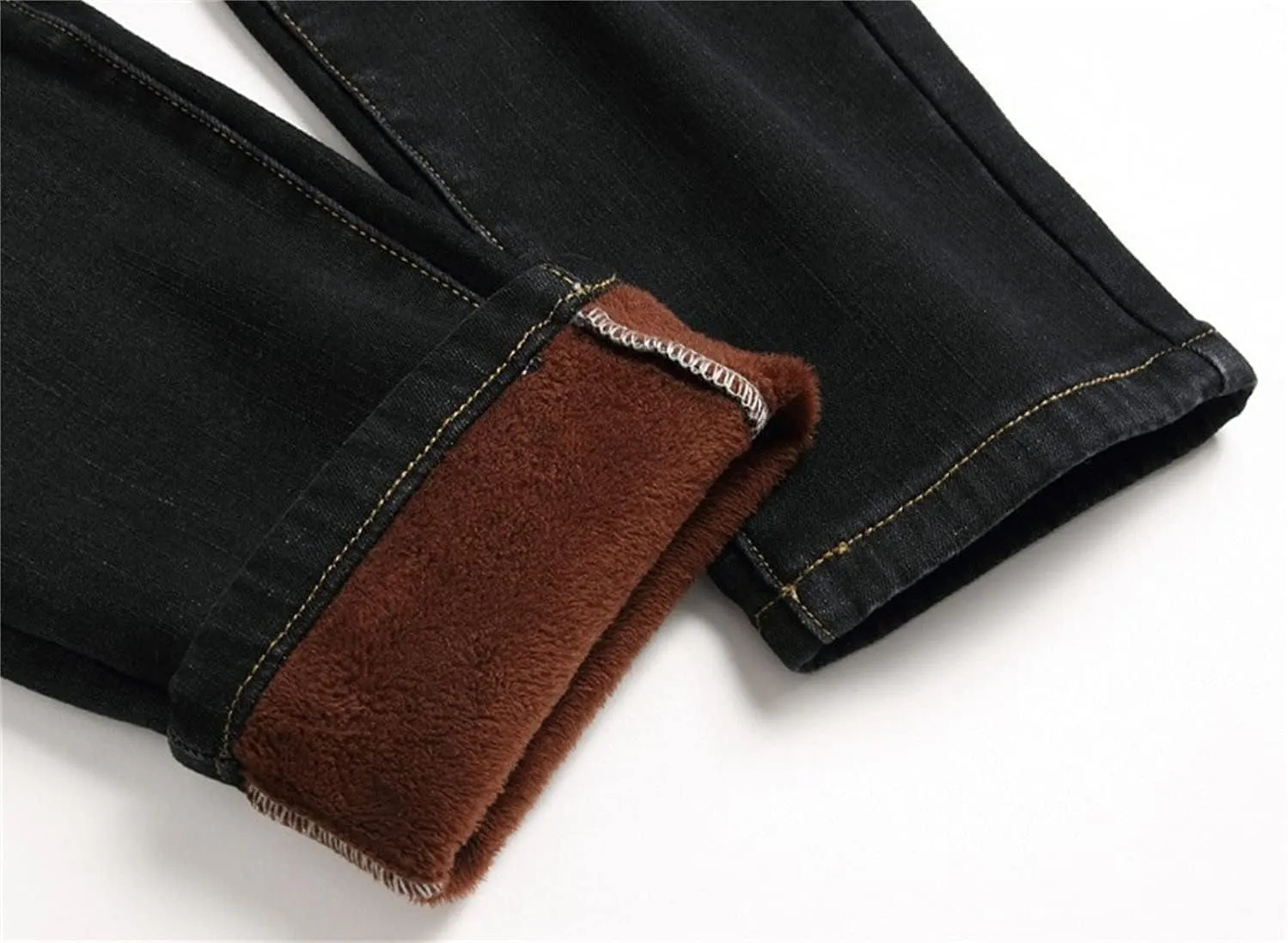 Maiyifu-GJ Men's Warm Winter Fleece Lined Jeans Slim Fit Thicken Denim Pants Stretch Skinny Straight Leg Jean Trousers