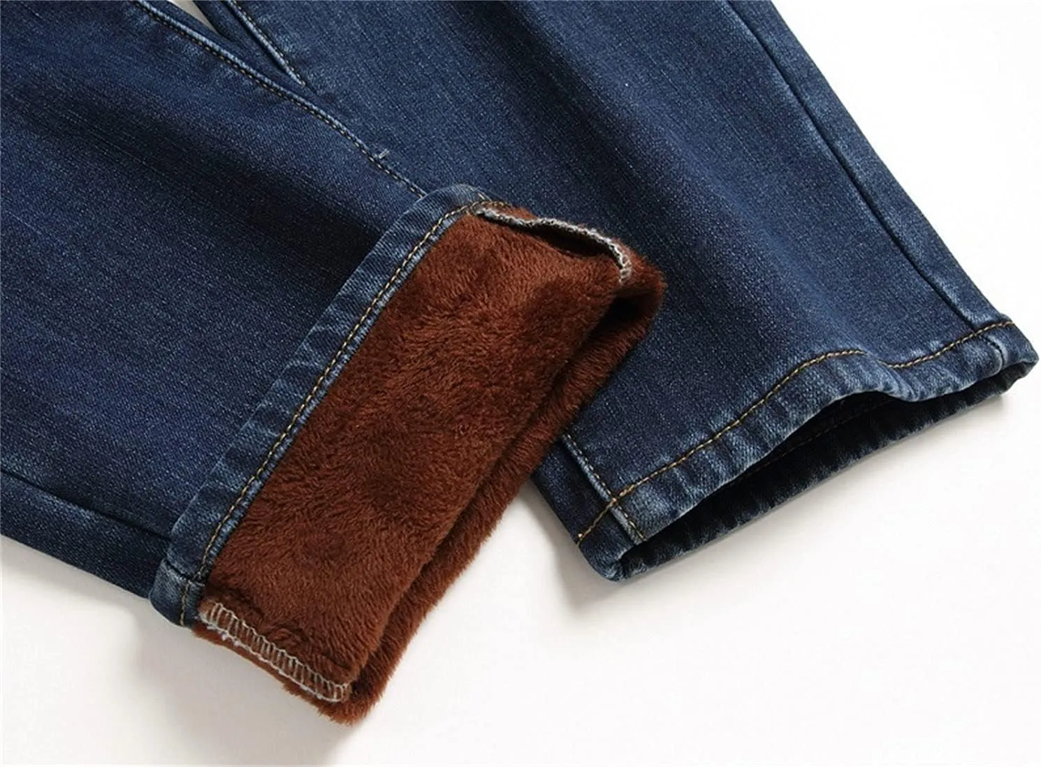 Maiyifu-GJ Men's Warm Winter Fleece Lined Jeans Slim Fit Thicken Denim Pants Stretch Skinny Straight Leg Jean Trousers