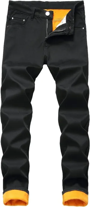 Maiyifu-GJ Men's Warm Winter Fleece Lined Jeans Slim Fit Thicken Denim Pants Stretch Skinny Straight Leg Jean Trousers