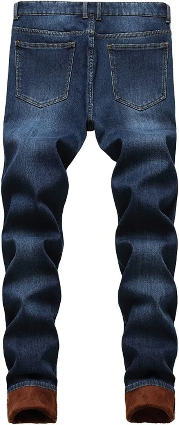 Maiyifu-GJ Men's Warm Winter Fleece Lined Jeans Slim Fit Thicken Denim Pants Stretch Skinny Straight Leg Jean Trousers