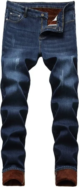 Maiyifu-GJ Men's Warm Winter Fleece Lined Jeans Slim Fit Thicken Denim Pants Stretch Skinny Straight Leg Jean Trousers