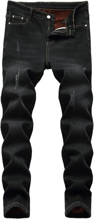 Maiyifu-GJ Men's Warm Winter Fleece Lined Jeans Slim Fit Thicken Denim Pants Stretch Skinny Straight Leg Jean Trousers