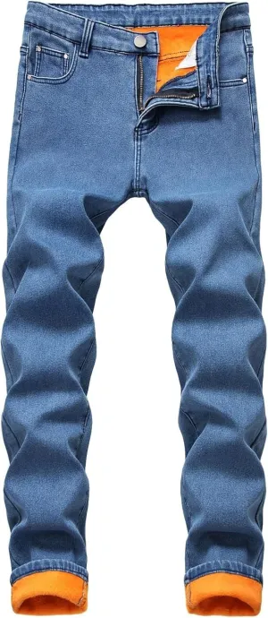 Maiyifu-GJ Men's Warm Winter Fleece Lined Jeans Slim Fit Thicken Denim Pants Stretch Skinny Straight Leg Jean Trousers