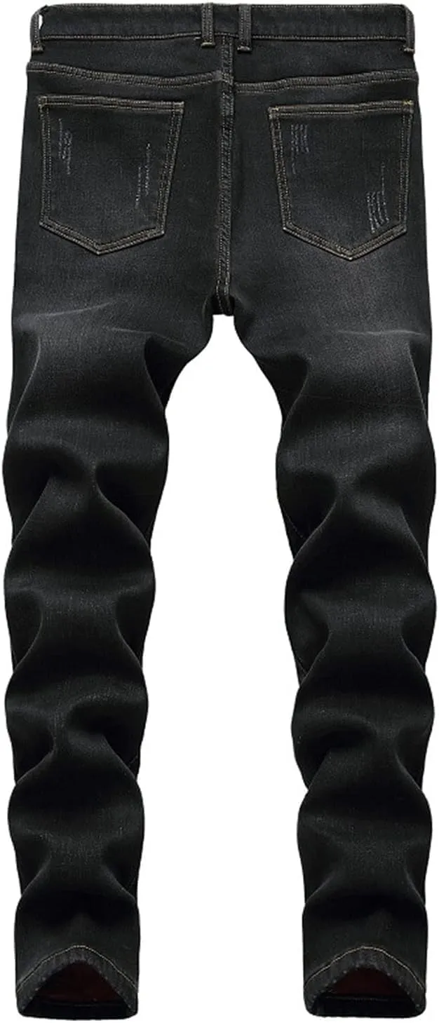 Maiyifu-GJ Men's Warm Winter Fleece Lined Jeans Slim Fit Thicken Denim Pants Stretch Skinny Straight Leg Jean Trousers