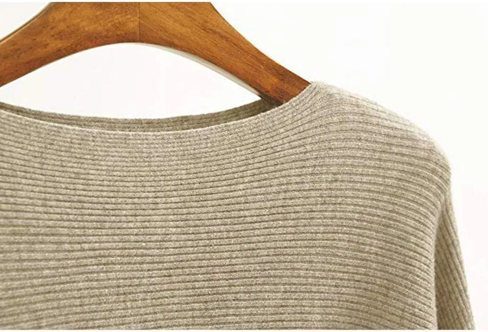 MAKARTHY Womens Striped Sweaters Batwing Sleeves Knitted Dolman Pullovers Tops Sweatershirts