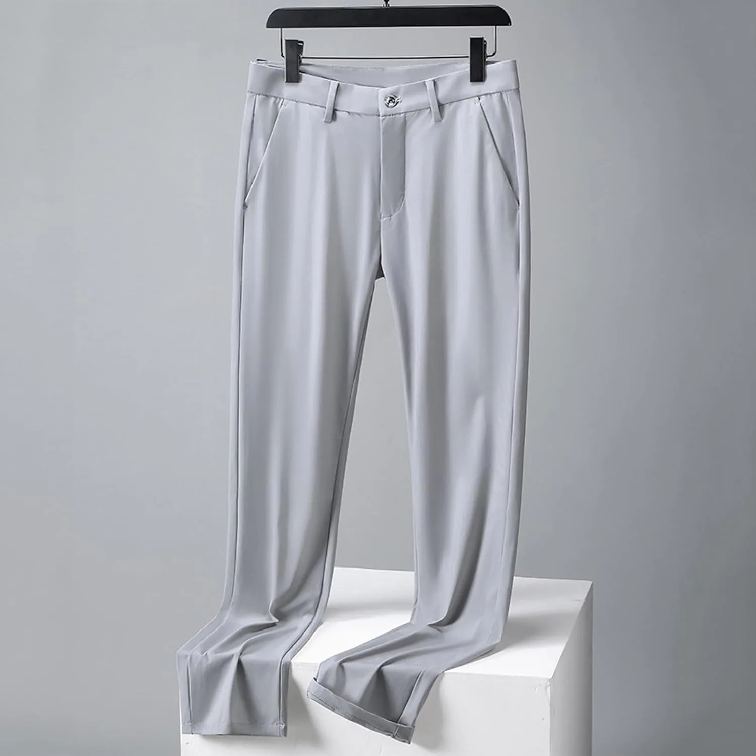 Men Ice Silk Suit Pants Dress Pants Regular Fit Formal Trousers Stretch Chino Trouser Lightweight Casual Business Pant