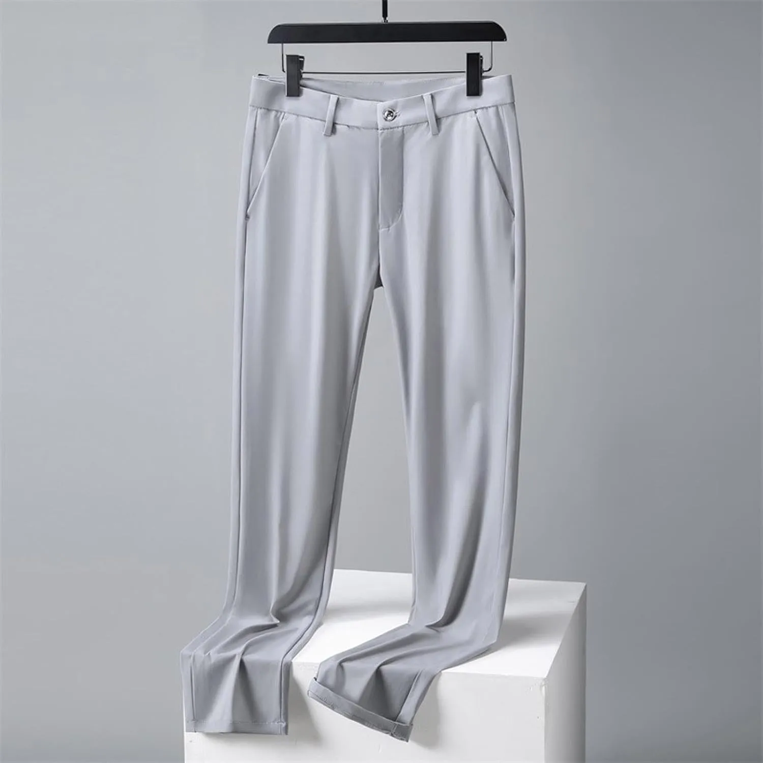 Men Ice Silk Suit Pants Dress Pants Regular Fit Formal Trousers Stretch Chino Trouser Lightweight Casual Business Pant