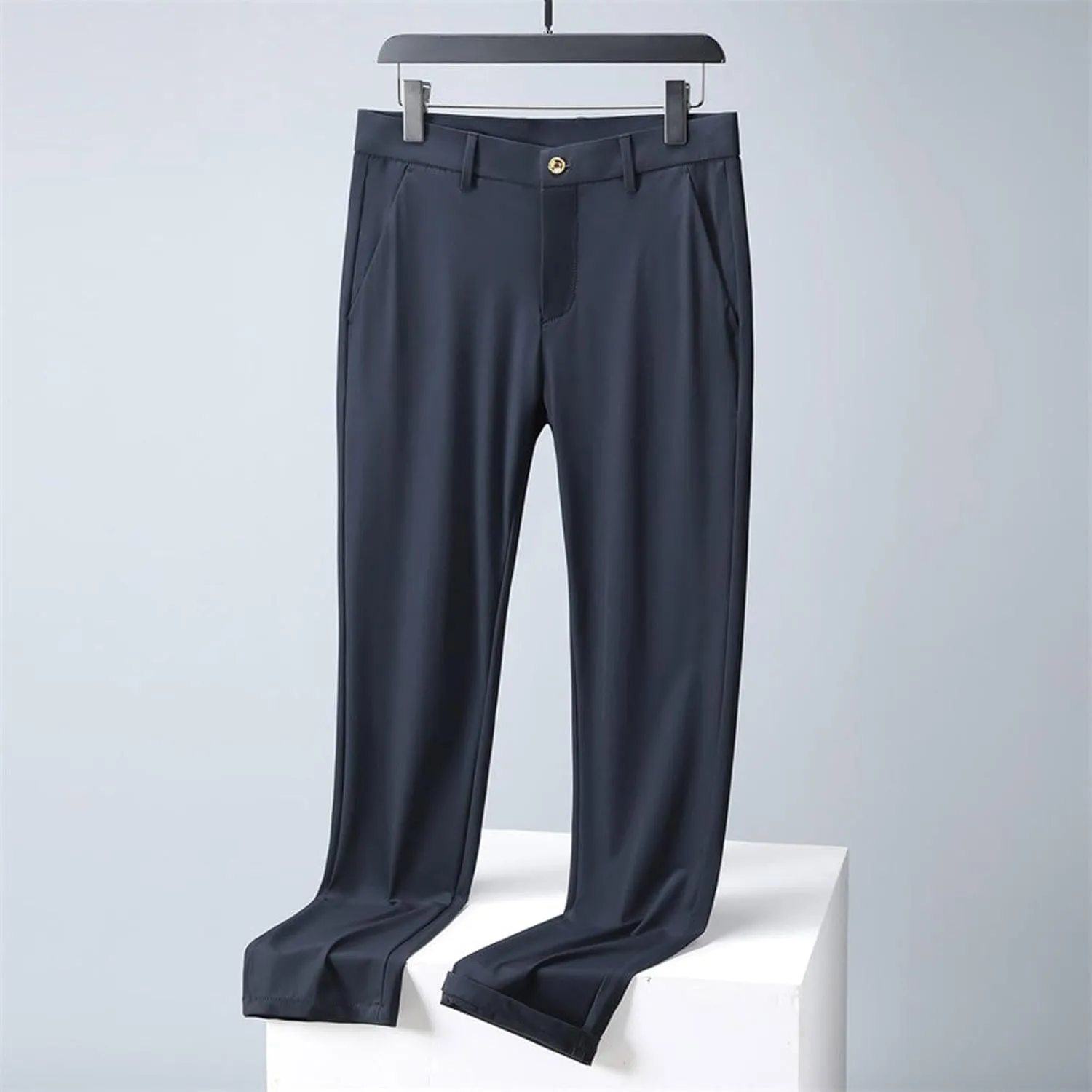 Men Ice Silk Suit Pants Dress Pants Regular Fit Formal Trousers Stretch Chino Trouser Lightweight Casual Business Pant