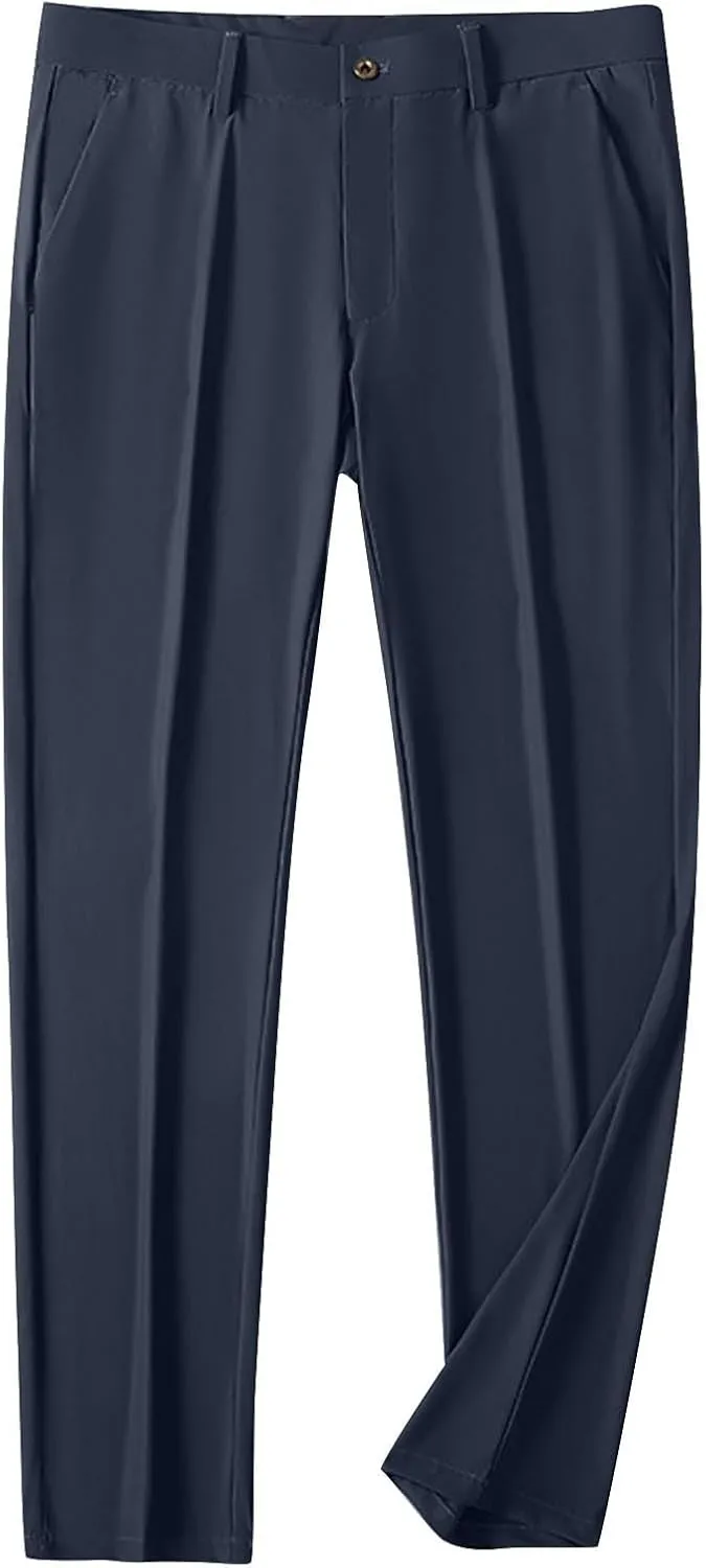 Men Ice Silk Suit Pants Dress Pants Regular Fit Formal Trousers Stretch Chino Trouser Lightweight Casual Business Pant
