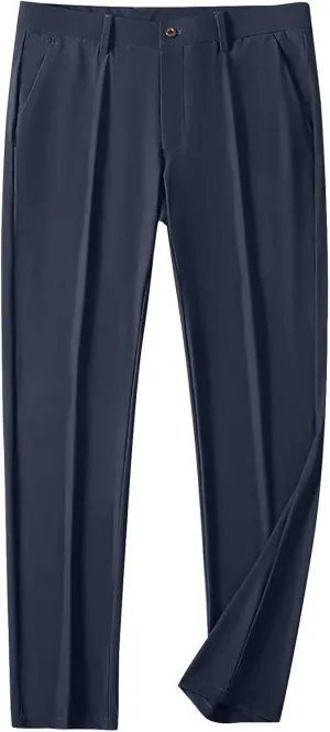 Men Ice Silk Suit Pants Dress Pants Regular Fit Formal Trousers Stretch Chino Trouser Lightweight Casual Business Pant