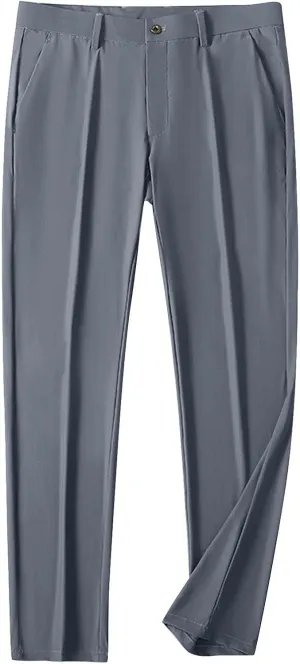 Men Ice Silk Suit Pants Dress Pants Regular Fit Formal Trousers Stretch Chino Trouser Lightweight Casual Business Pant