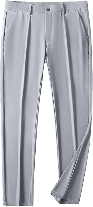 Men Ice Silk Suit Pants Dress Pants Regular Fit Formal Trousers Stretch Chino Trouser Lightweight Casual Business Pant