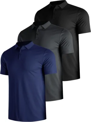 Men's 3 Packs Quick Dry Golf Polo Shirts Dry Fit Moisture Wicking Performance Summer Athletic Casual Short Sleeve Shirts