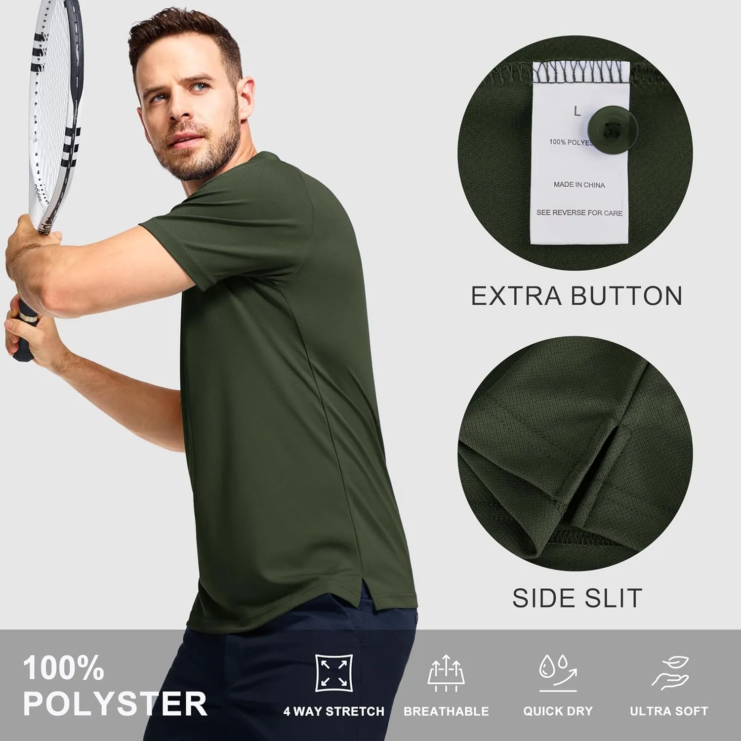 Men's 3 Packs Quick Dry Golf Polo Shirts Dry Fit Moisture Wicking Performance Summer Athletic Casual Short Sleeve Shirts