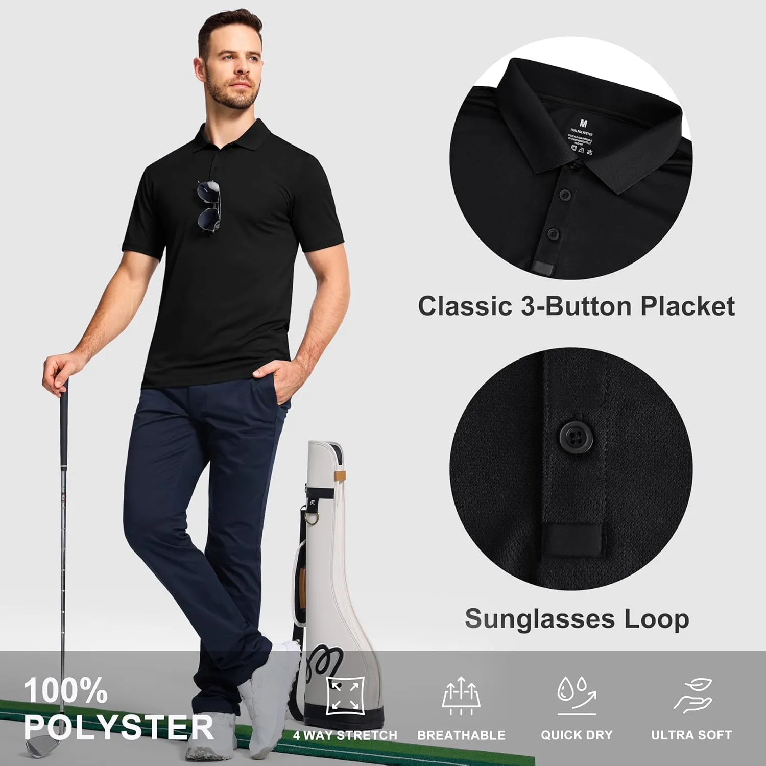Men's 3 Packs Quick Dry Golf Polo Shirts Dry Fit Moisture Wicking Performance Summer Athletic Casual Short Sleeve Shirts