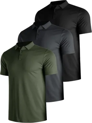 Men's 3 Packs Quick Dry Golf Polo Shirts Dry Fit Moisture Wicking Performance Summer Athletic Casual Short Sleeve Shirts