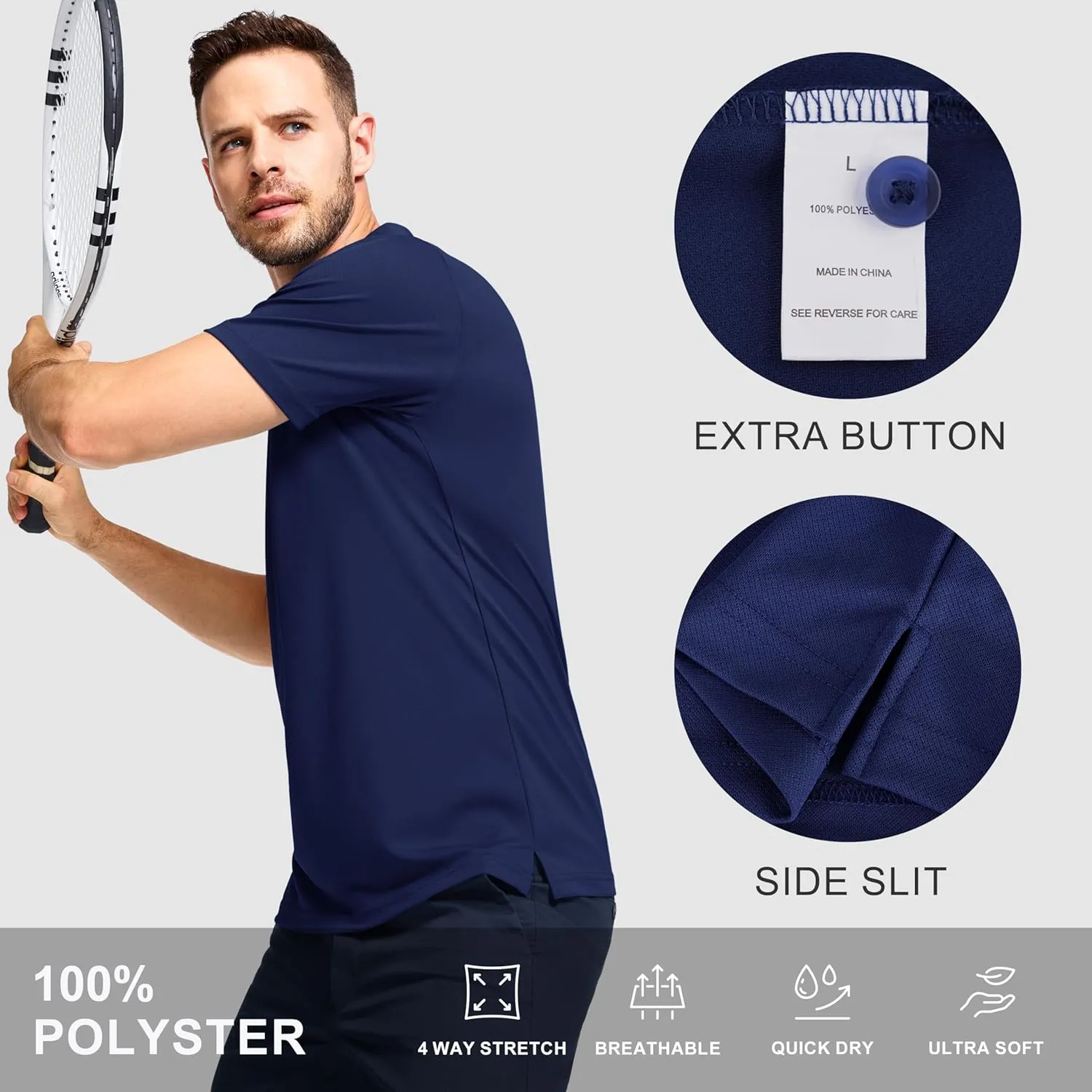 Men's 3 Packs Quick Dry Golf Polo Shirts Dry Fit Moisture Wicking Performance Summer Athletic Casual Short Sleeve Shirts
