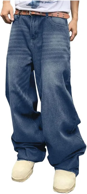Mens Baggy Jeans Vintage Grunge Straight Leg High Waist Jean Harajuku Hip Hop Casual Trendy Y2k Streetwear Denim Pant