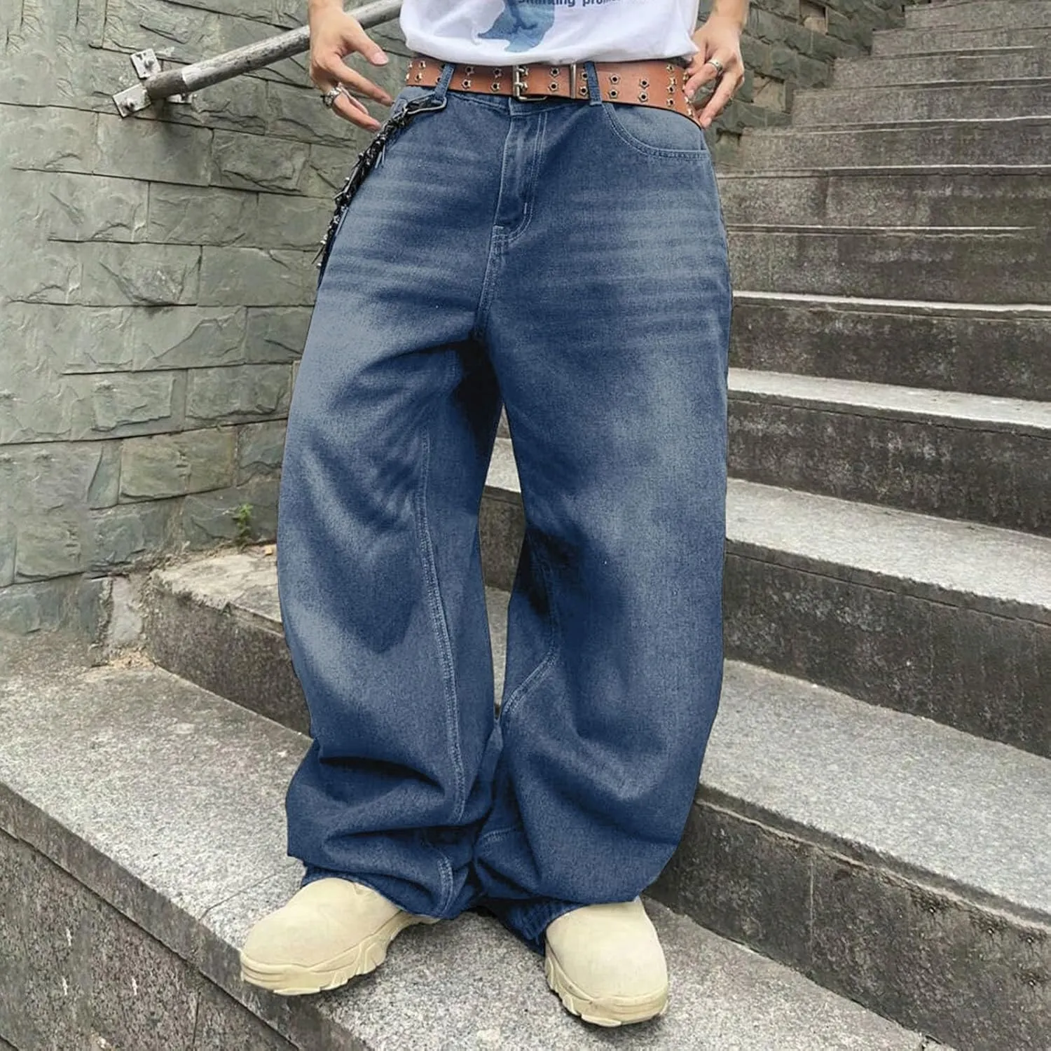 Mens Baggy Jeans Vintage Grunge Straight Leg High Waist Jean Harajuku Hip Hop Casual Trendy Y2k Streetwear Denim Pant