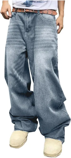 Mens Baggy Jeans Vintage Grunge Straight Leg High Waist Jean Harajuku Hip Hop Casual Trendy Y2k Streetwear Denim Pant