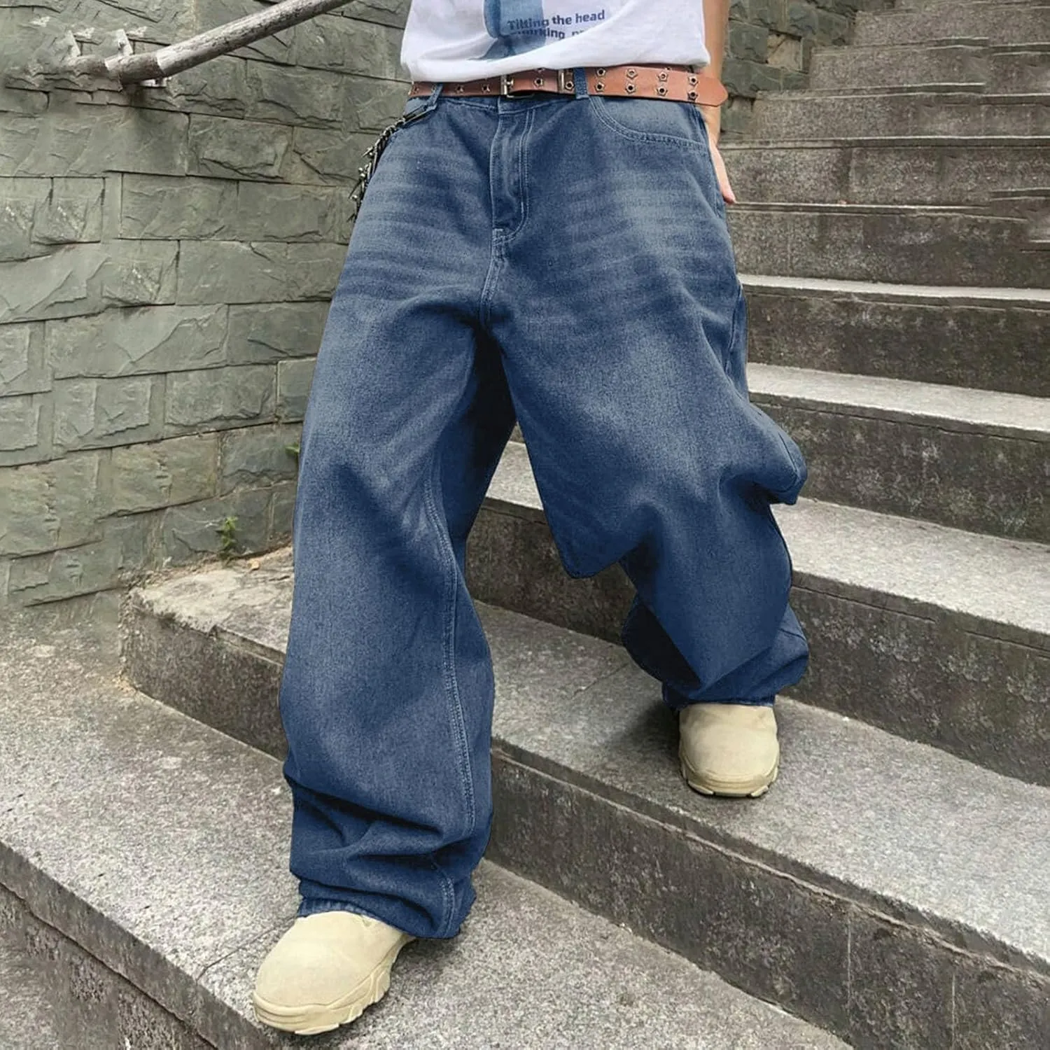 Mens Baggy Jeans Vintage Grunge Straight Leg High Waist Jean Harajuku Hip Hop Casual Trendy Y2k Streetwear Denim Pant