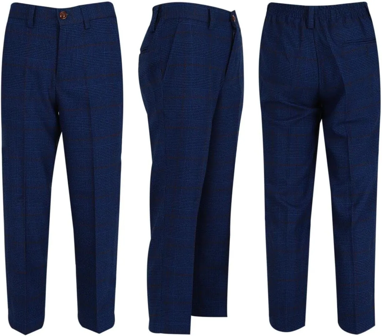 Mens Boys Plaid Check Tailored Fit Royal Blue Suit Pageboy Formal Business Wedding 3 Piece Set