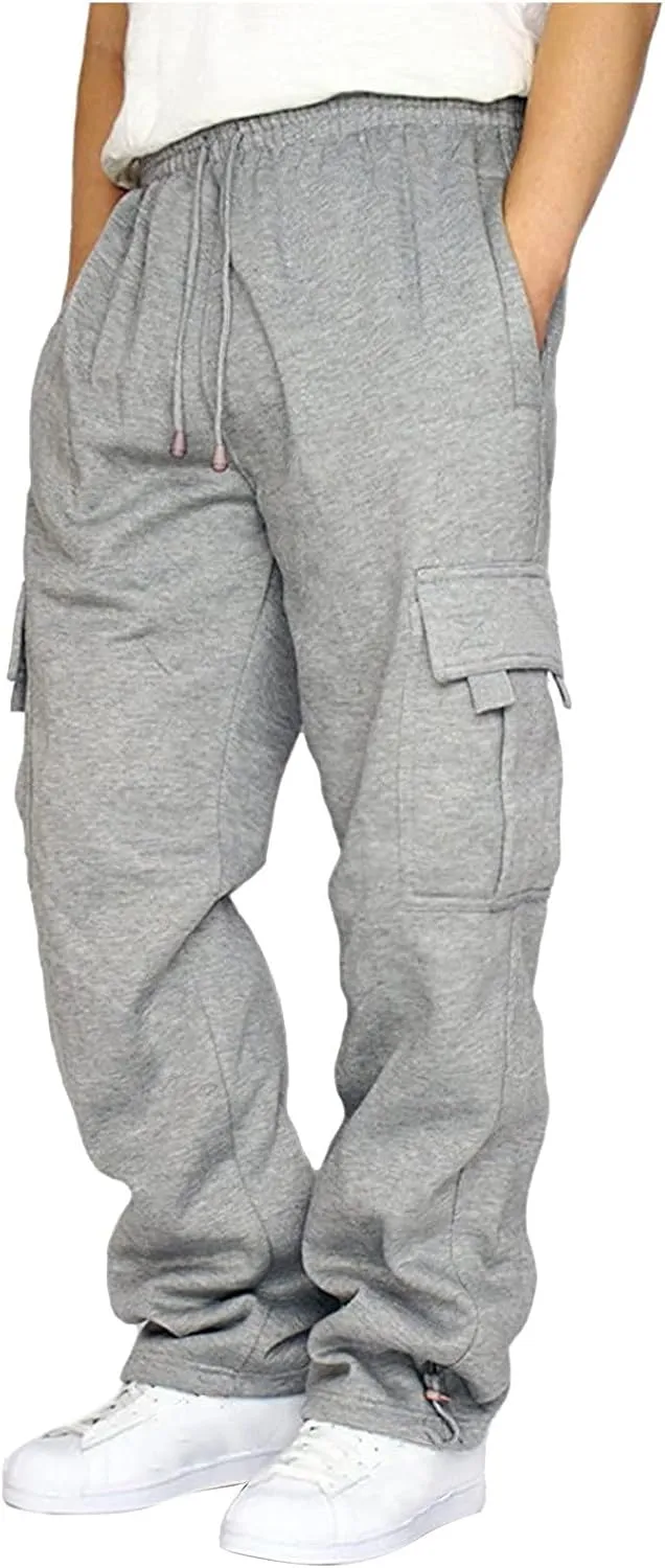 Men's Casual Cargo Pants Casual Outdoor Hiking Pants Workout Joggers Sweatpants Cotton Loose Straight Leg Trousers
