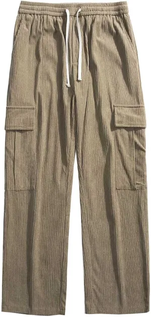 Mens Corduroy Cargo Sweatpants Elastic Waist Casual Long Pants Baggy Y2K Hip hop Streetwear Pant Athletic Clothes
