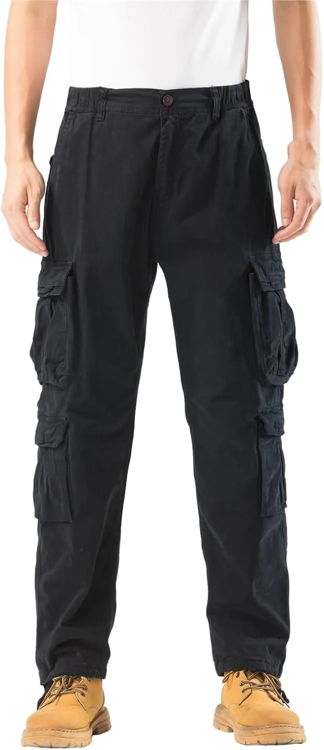 Mens Elastic Waist Camo Cargo Pants Multi Pocket Stretch Twill Cotton Cargo Jogger Work Pants for Men