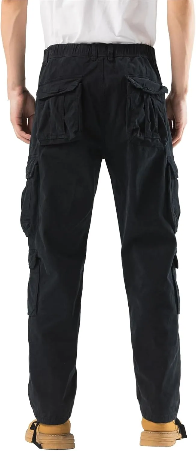 Mens Elastic Waist Camo Cargo Pants Multi Pocket Stretch Twill Cotton Cargo Jogger Work Pants for Men