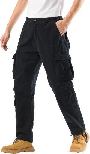 Mens Elastic Waist Camo Cargo Pants Multi Pocket Stretch Twill Cotton Cargo Jogger Work Pants for Men