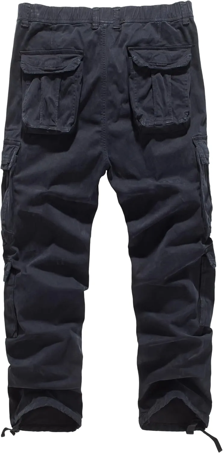Mens Elastic Waist Camo Cargo Pants Multi Pocket Stretch Twill Cotton Cargo Jogger Work Pants for Men