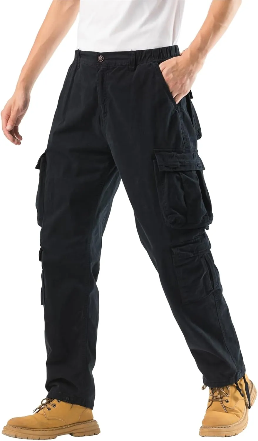 Mens Elastic Waist Camo Cargo Pants Multi Pocket Stretch Twill Cotton Cargo Jogger Work Pants for Men