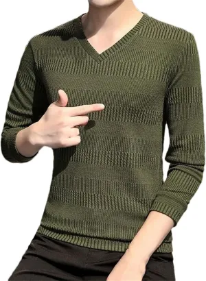 Men's Knit Sweater V Neck Pullovers Shirt Autumn Fashion Pullovers