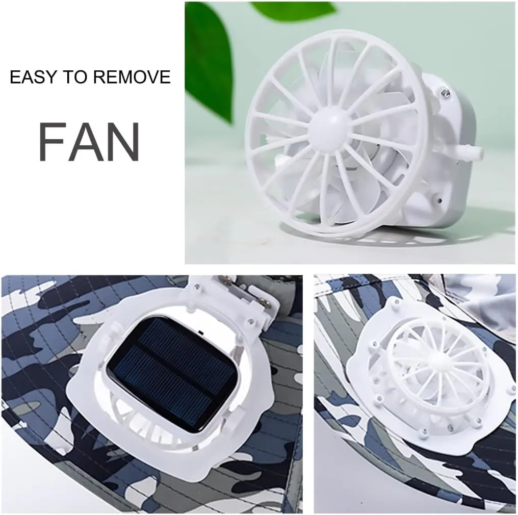 Mens Sun Hat with 2 Fan, Summer Cooling Wide Brim Bucket Hat, Beach Hat Garden Hat, Solar   USB Dual Power Supply